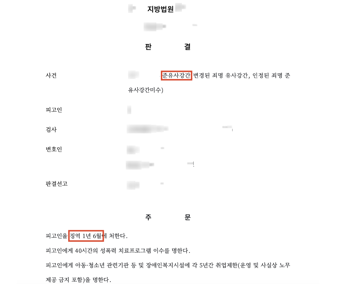 고소대리, 동아리 선배의 원룸에서 유사강간 미수 결과 문서(개인정보 가림)
